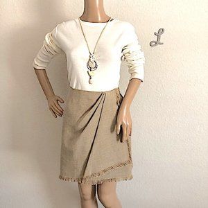 Ann Taylor Tan Linen Fringe Wrap Skirt